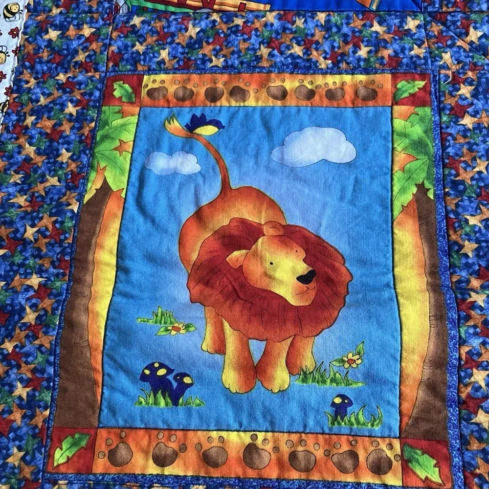 Handmade Kids Patchwork Quilt 36 X41 Trains Trucks Safari Animals & Bugs Vintage